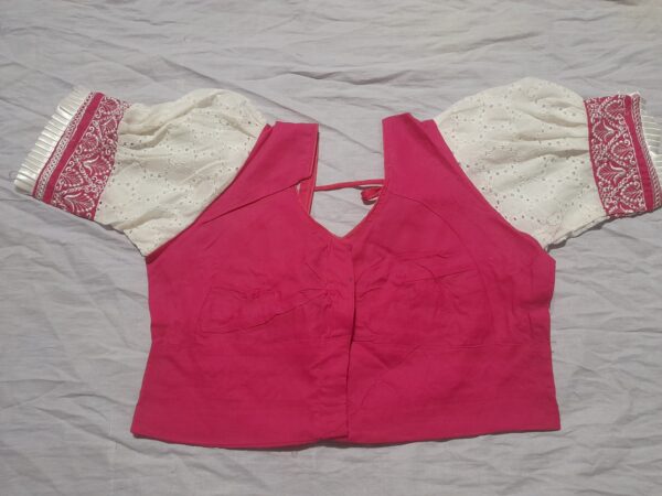 Elegant Pink-White Embroidered Designer Blouse - Image 4