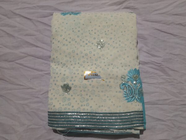 Ice Blossom – Elegant Embroidered Saree