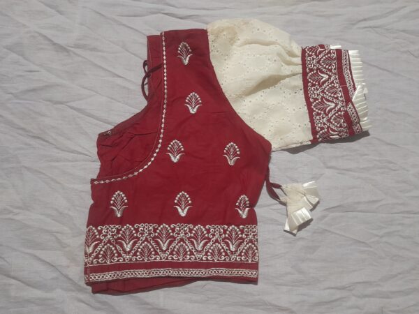 Elegant Maroon-White Embroidered Designer Blouse - Image 3
