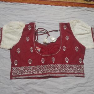 Elegant Maroon-White Embroidered Designer Blouse