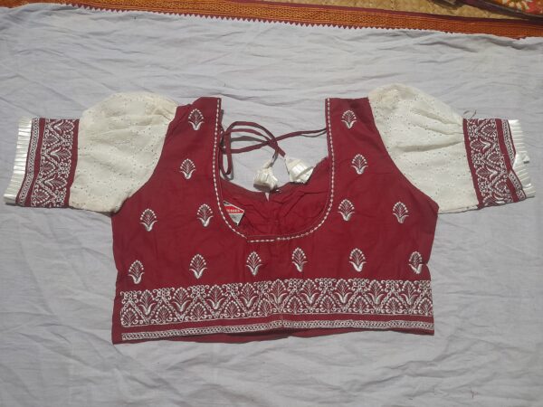 Elegant Maroon-White Embroidered Designer Blouse
