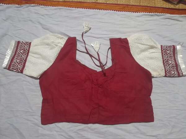Elegant Maroon-White Embroidered Designer Blouse - Image 4