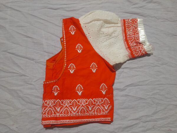 Elegant Orange-White Embroidered Designer Blouse - Image 3