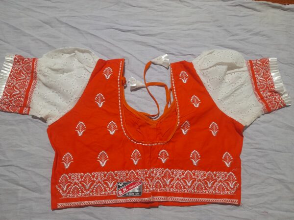 Elegant Orange-White Embroidered Designer Blouse