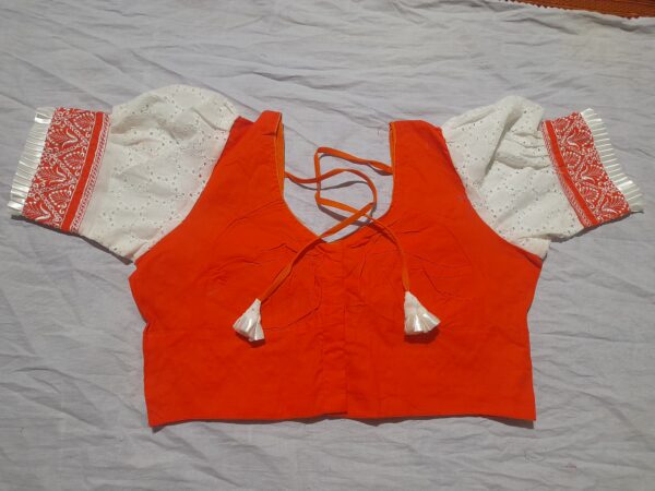 Elegant Orange-White Embroidered Designer Blouse - Image 4