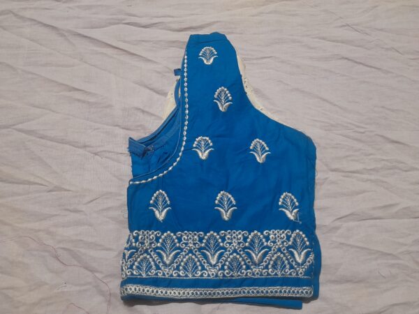 Elegant Sky Blue-White Embroidered Designer Blouse - Image 2