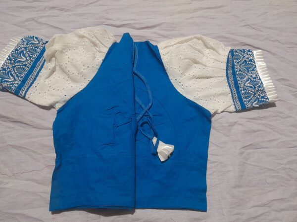 Elegant Sky Blue-White Embroidered Designer Blouse - Image 4