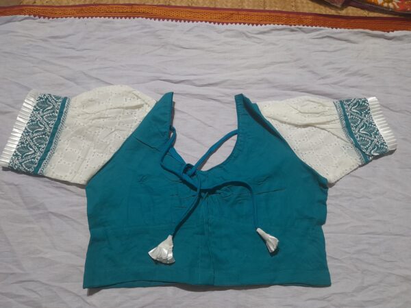 Elegant Green-White Embroidered Designer Blouse - Image 2