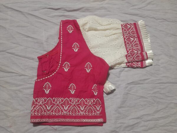 Elegant Pink-White Embroidered Designer Blouse - Image 3