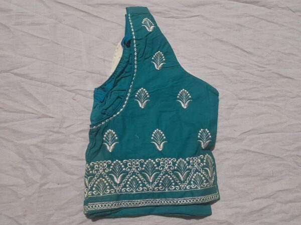 Elegant Green-White Embroidered Designer Blouse - Image 4