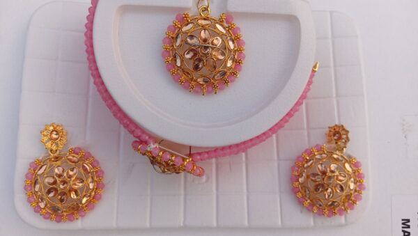 Pink Blush Pearl Kundan Choker Set - Image 3