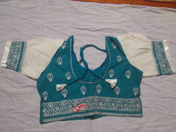 Elegant Green-White Embroidered Designer Blouse