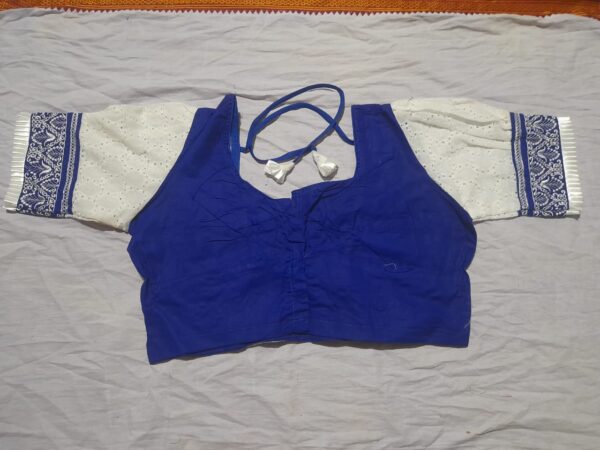 Elegant Blue-White Embroidered Designer Blouse - Image 4