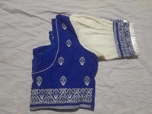 Elegant Blue-White Embroidered Designer Blouse - Image 2