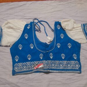 Elegant Sky Blue-White Embroidered Designer Blouse
