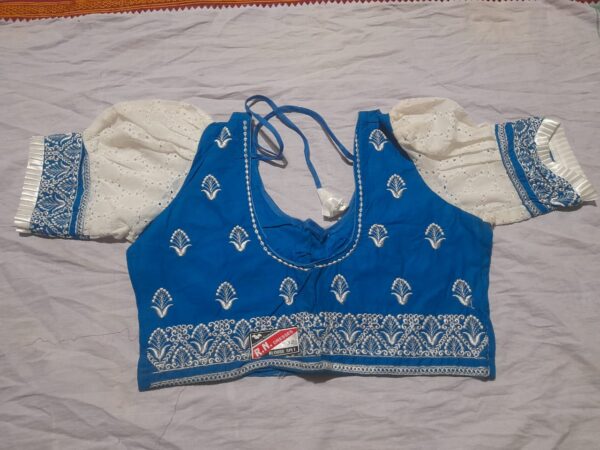 Elegant Sky Blue-White Embroidered Designer Blouse